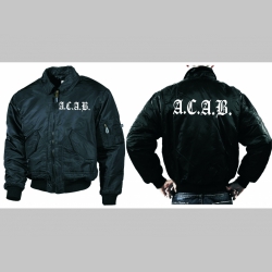 A.C.A.B. - čierna zimná letecká bunda BOMBER s límcom, typ CWU Winter Jacket z pevného materiálu s masívnym zipsom na zapínanie 100%nylón, čiastočne vodeodolná